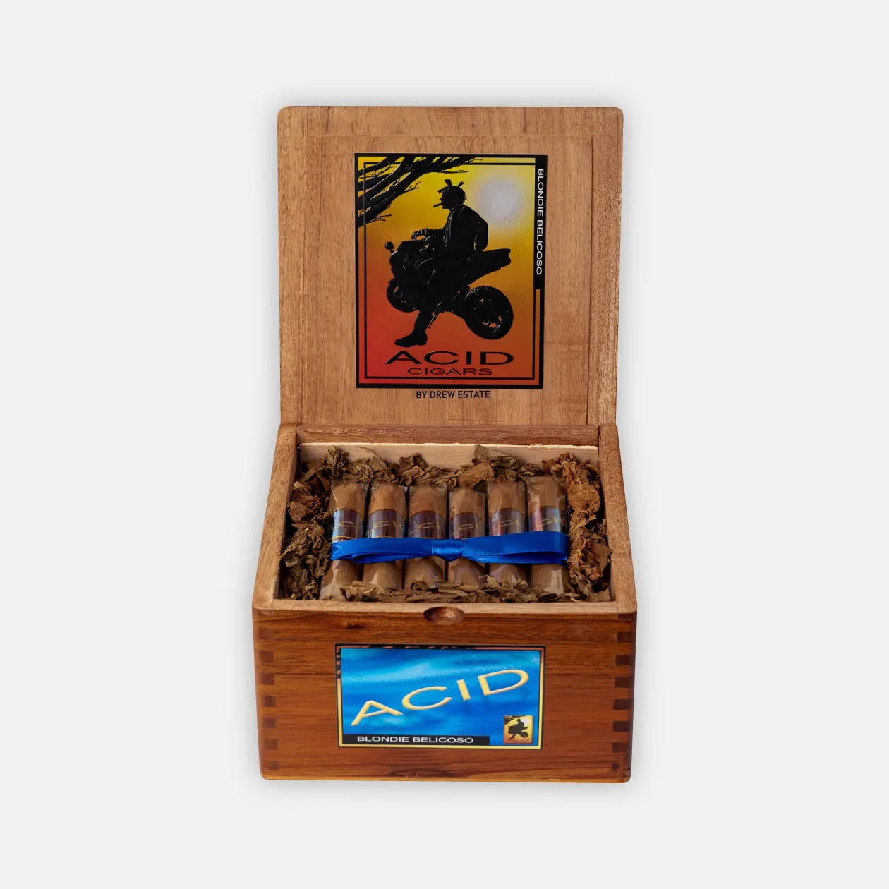 Acid Cigars by Drew Estate, Blondie Belicoso, bold and vibrant packaging.