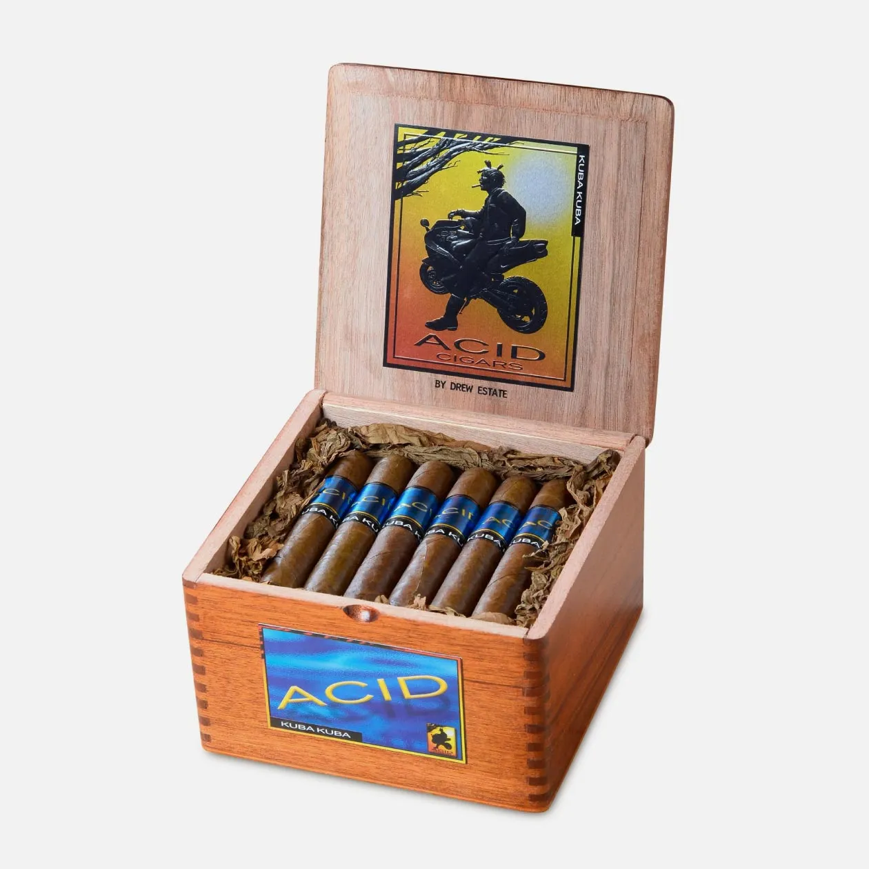 Acid Kuba Kuba cigars by Drew Estate in wooden box.
