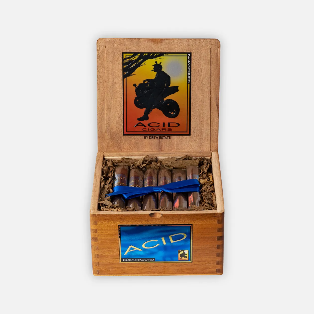 Acid Kuba Maduro Cigars by Drew Estate in wooden box.