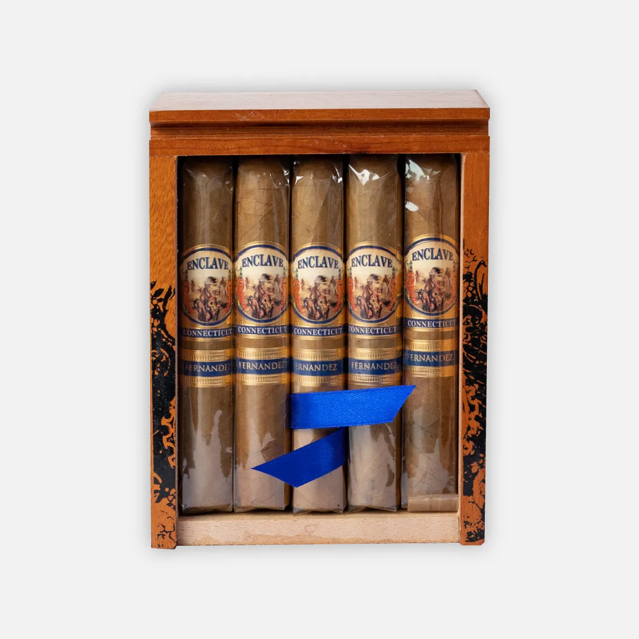 Enclave Connecticut cigars by A.J. Fernandez in ornate wooden box.