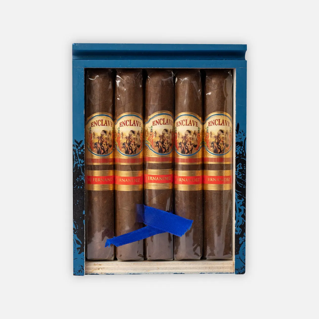 Enclave by A.J. Fernandez; premium cigars in elegant blue packaging.