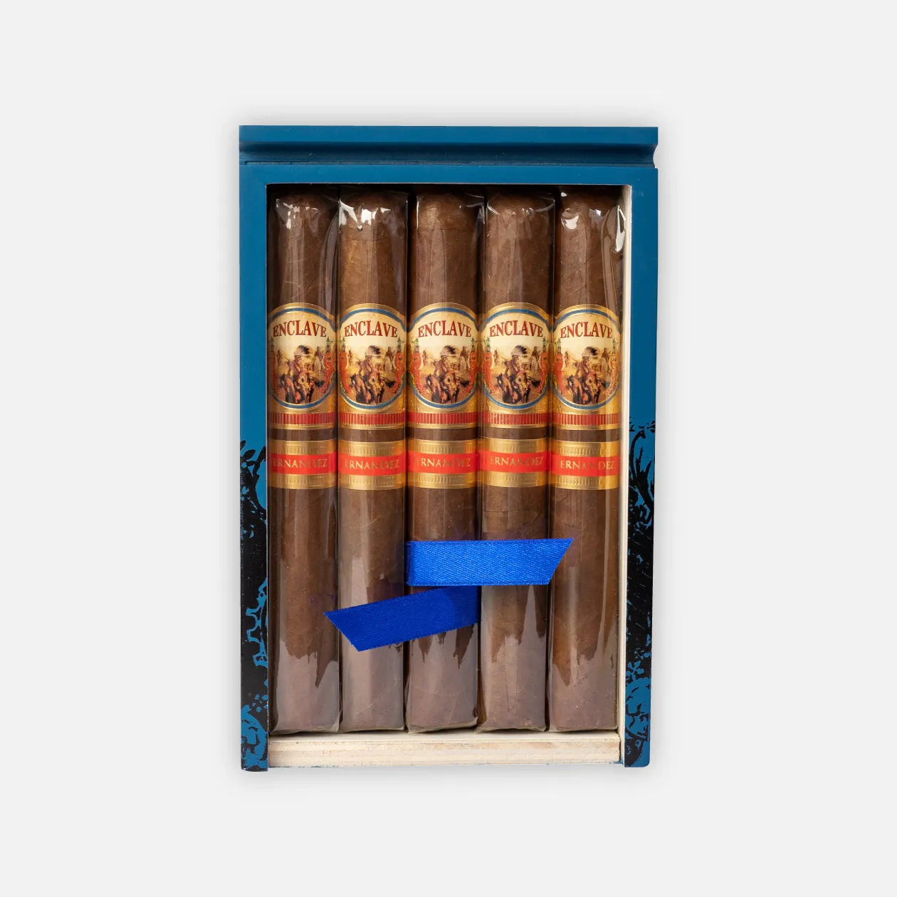 Enclave cigars by AJ Fernandez in decorative blue box.