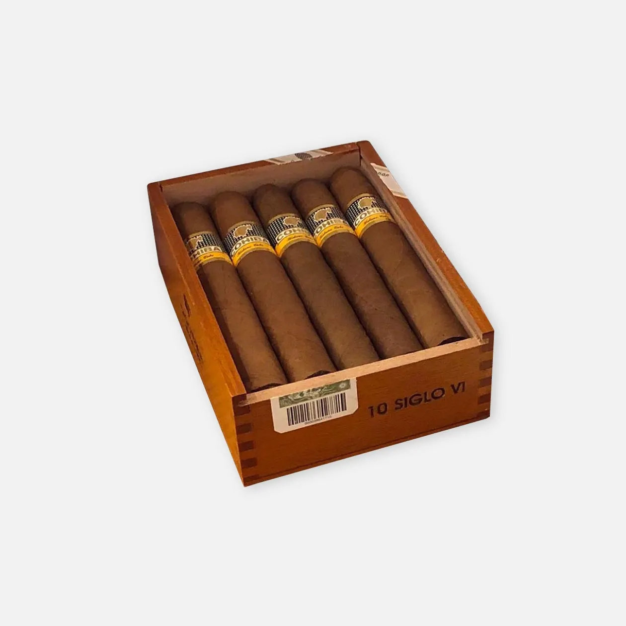 Cohiba Siglo VI cigars in elegant wooden box.