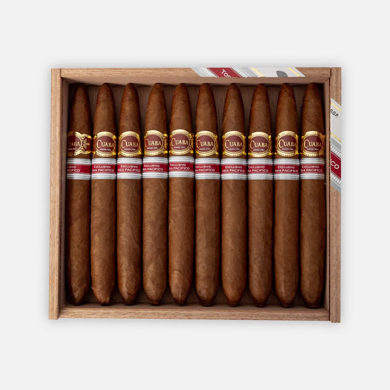 Cuaba Exclusivo Asia Pacifico cigars in elegant wooden box.
