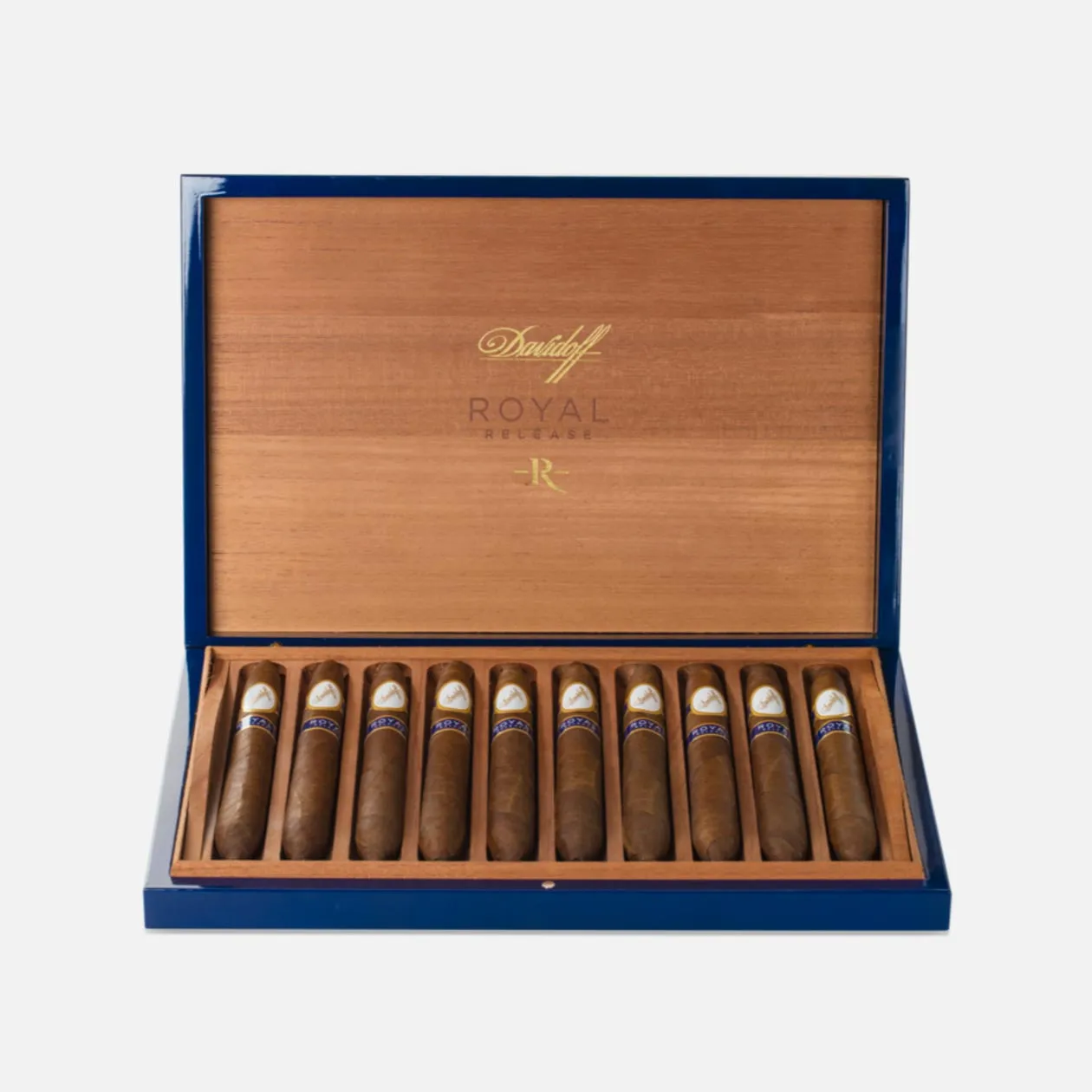 Davidoff Royal Release cigars in an elegant wooden box.