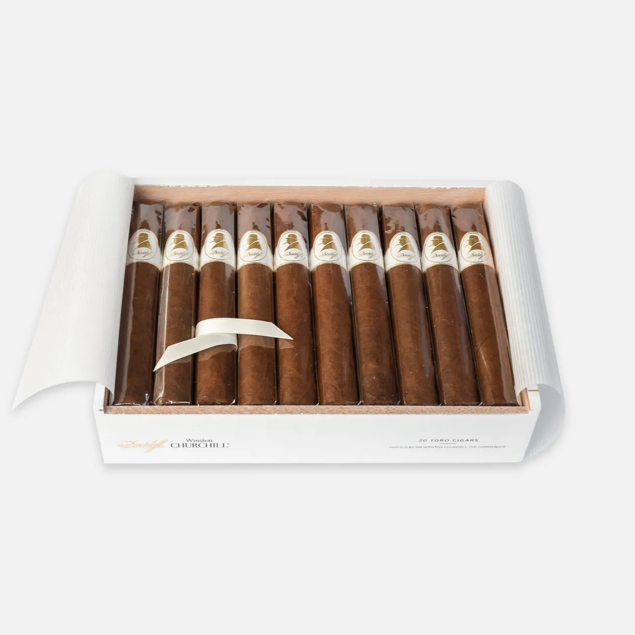 Davidoff Winston Churchill, premium Toro cigars in elegant white box.