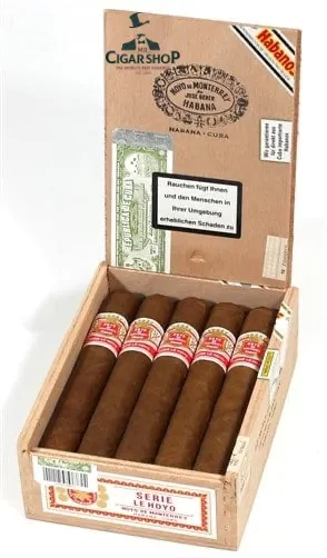 H. Upmann Cuban cigars in a wooden box.
