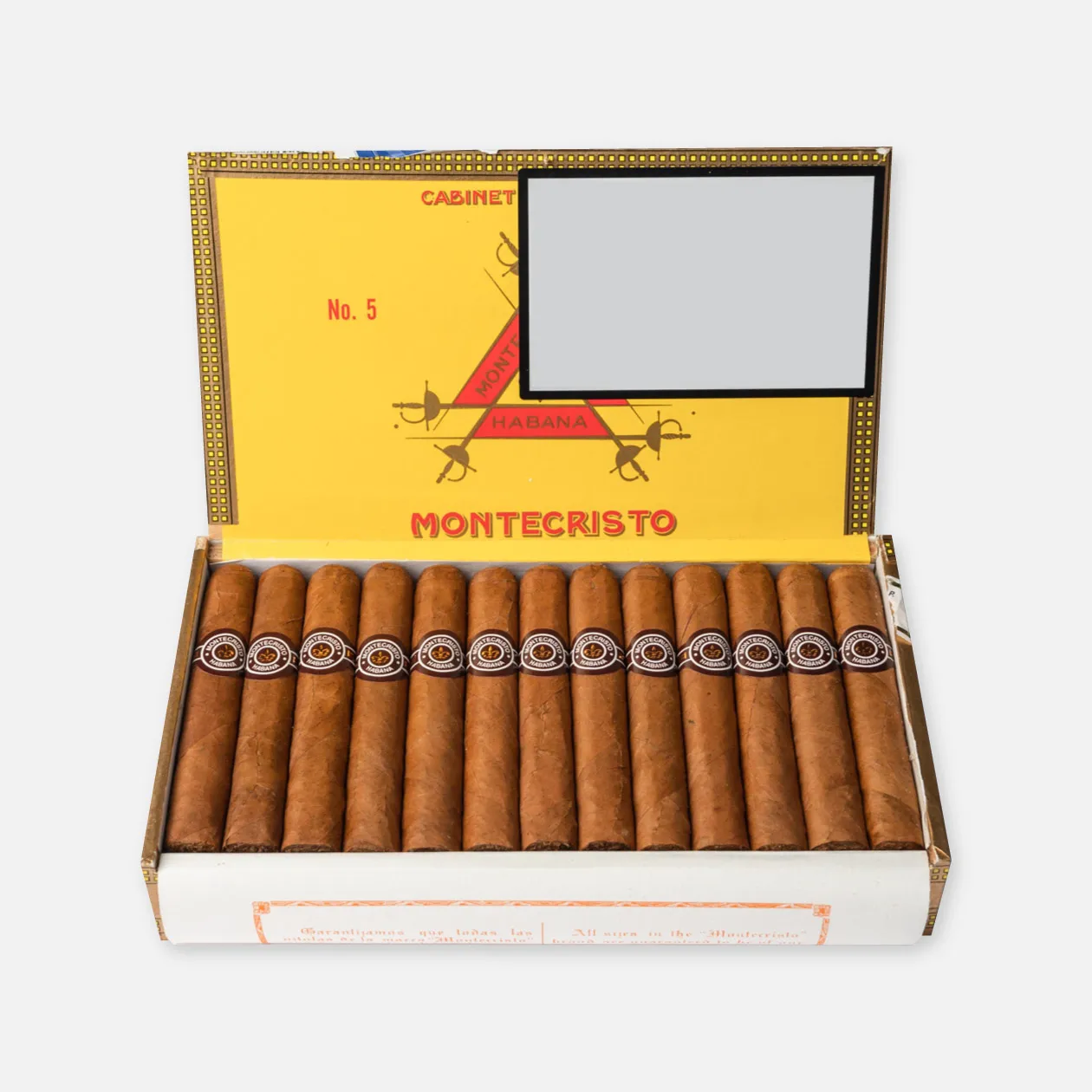 Montecristo No. 5 Cigars, classic presentation in vibrant box.