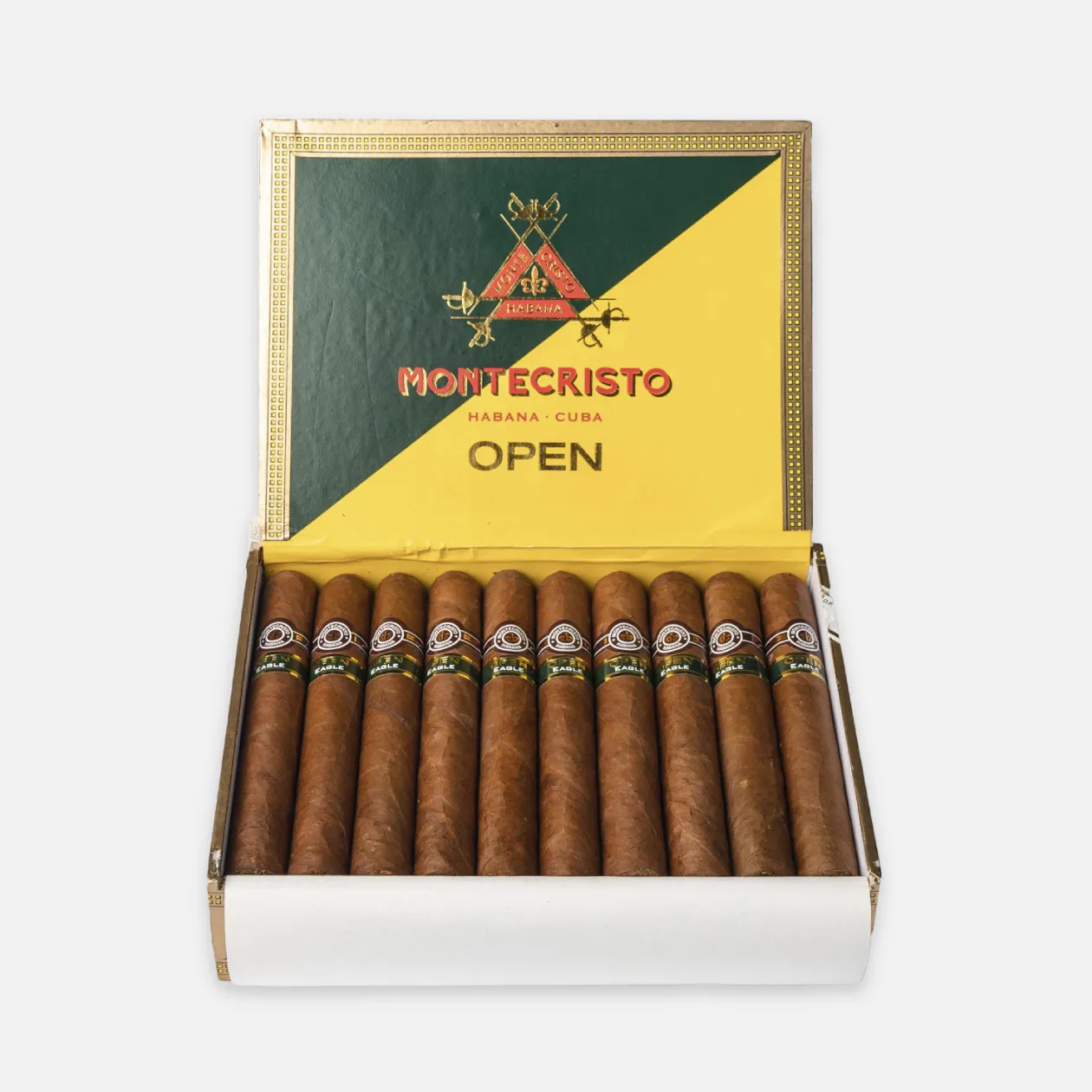 Montecristo Open cigars in yellow and green box.