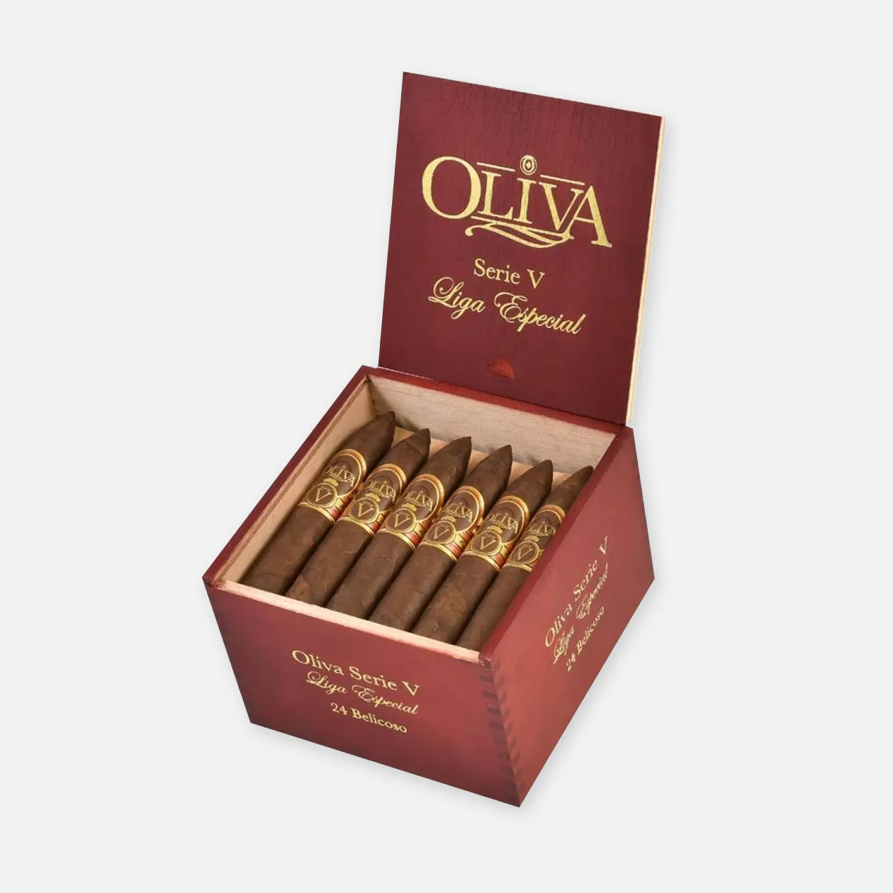 Oliva Serie V Liga Especial cigars in an elegant wooden box.