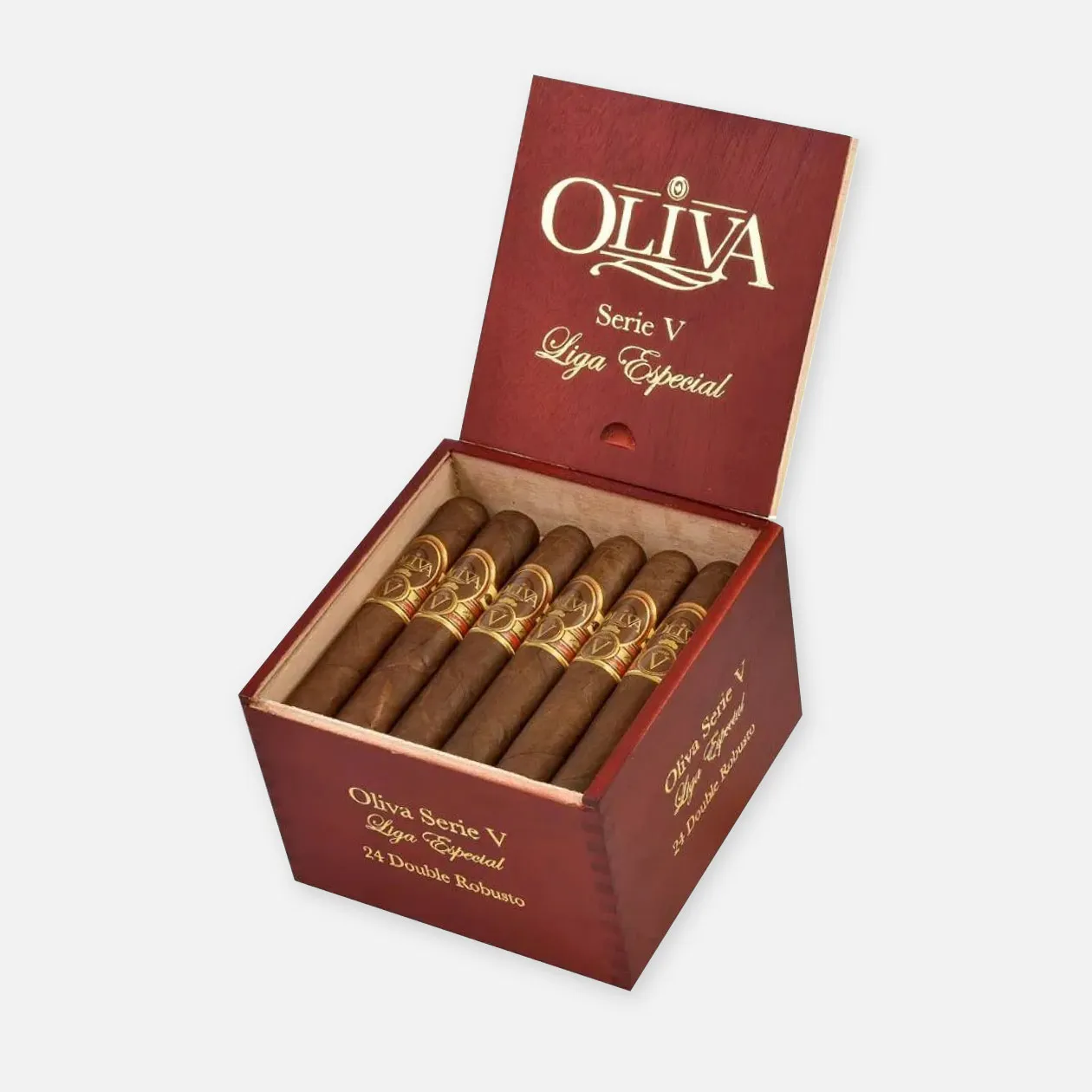 Oliva Serie V Ligero Especial cigars in elegant wooden box.