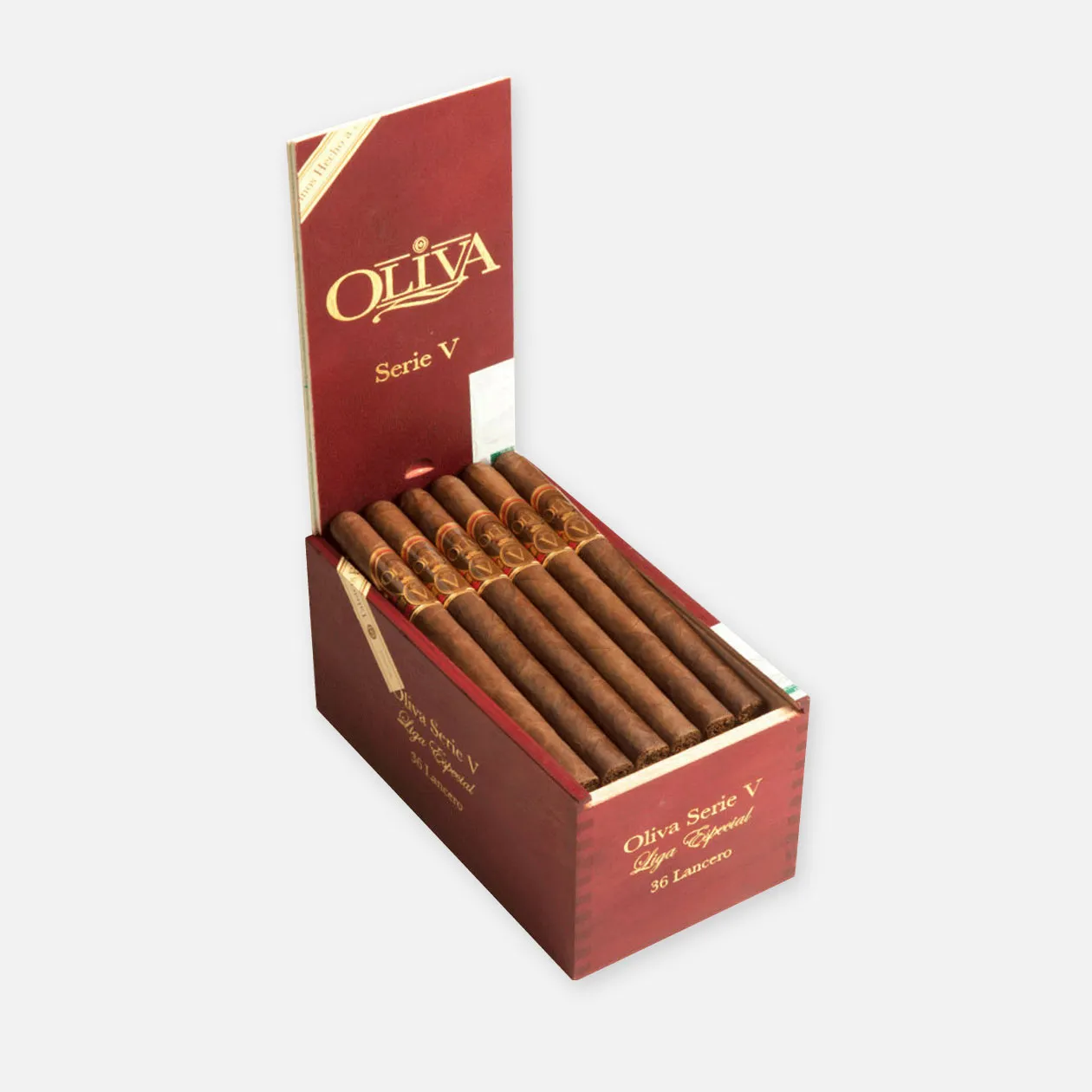 Oliva Serie V Ligero Especial cigars in a sleek red box.