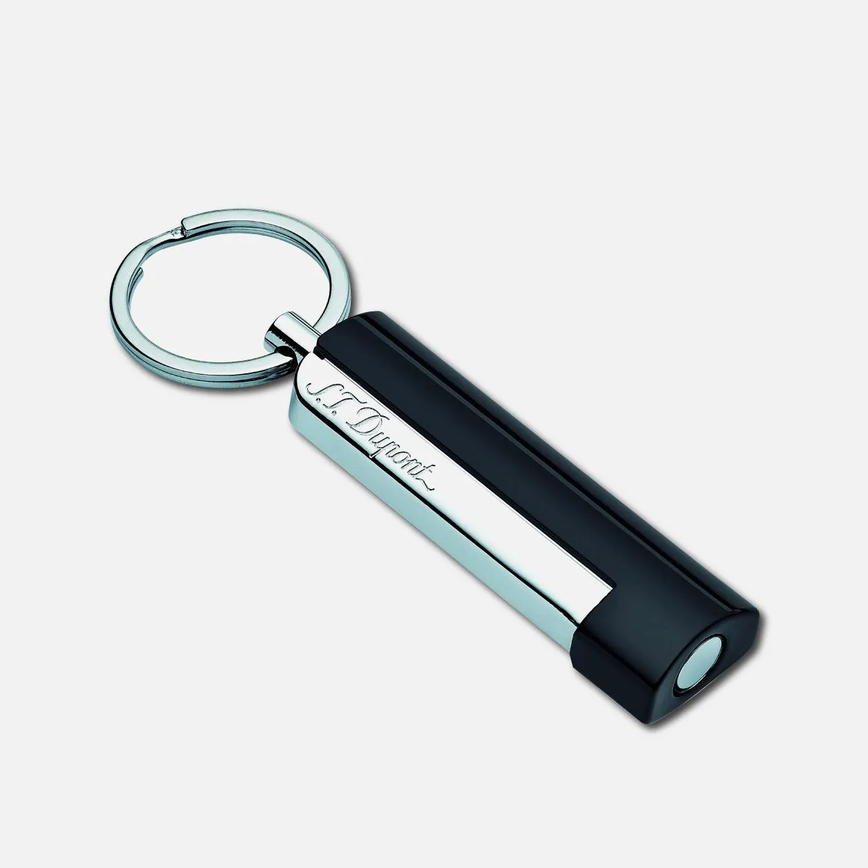 S.T. Dupont chrome and black cigar punch cutter keychain.