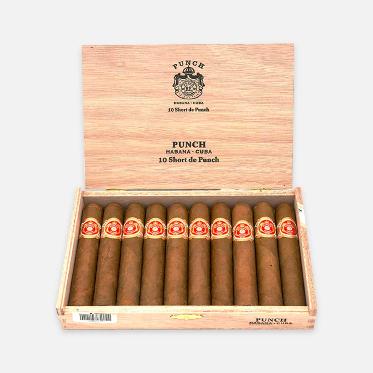 Punch Short de Punch Cuban cigars in a wooden box.