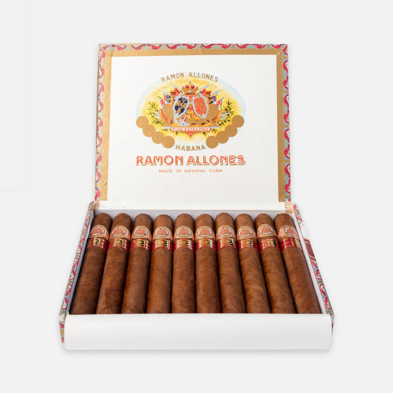 Ramon Allones cigars, elegant presentation, Havana-made luxury.