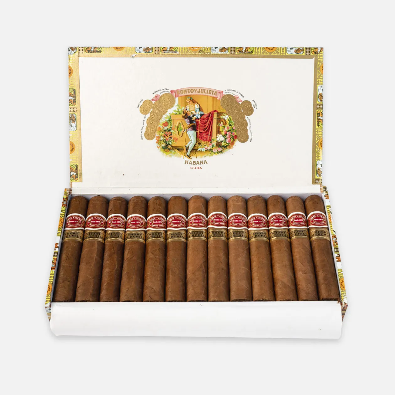 Romeo y Julieta premium Cuban cigars in a decorative box.