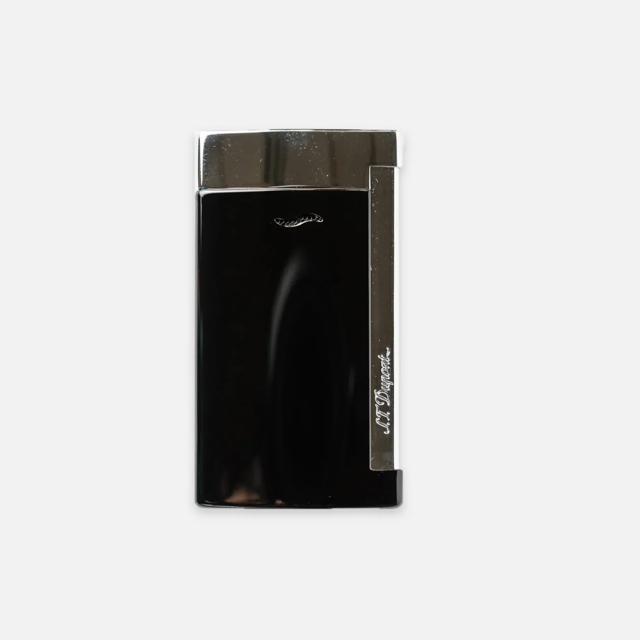 S.T. Dupont black and chrome cigar lighter with elegant design.