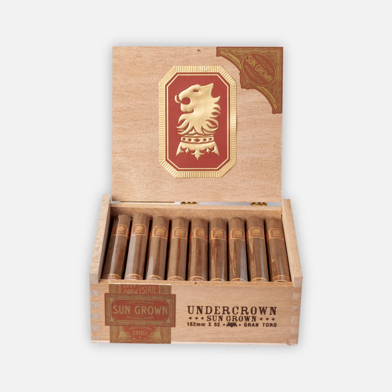 Undercrown Sun Grown Gran Toro cigars in a wooden box.