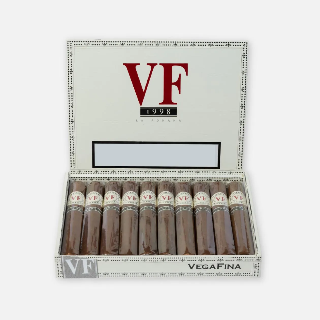 Vegafina 1998 premium cigars in an elegant open box.